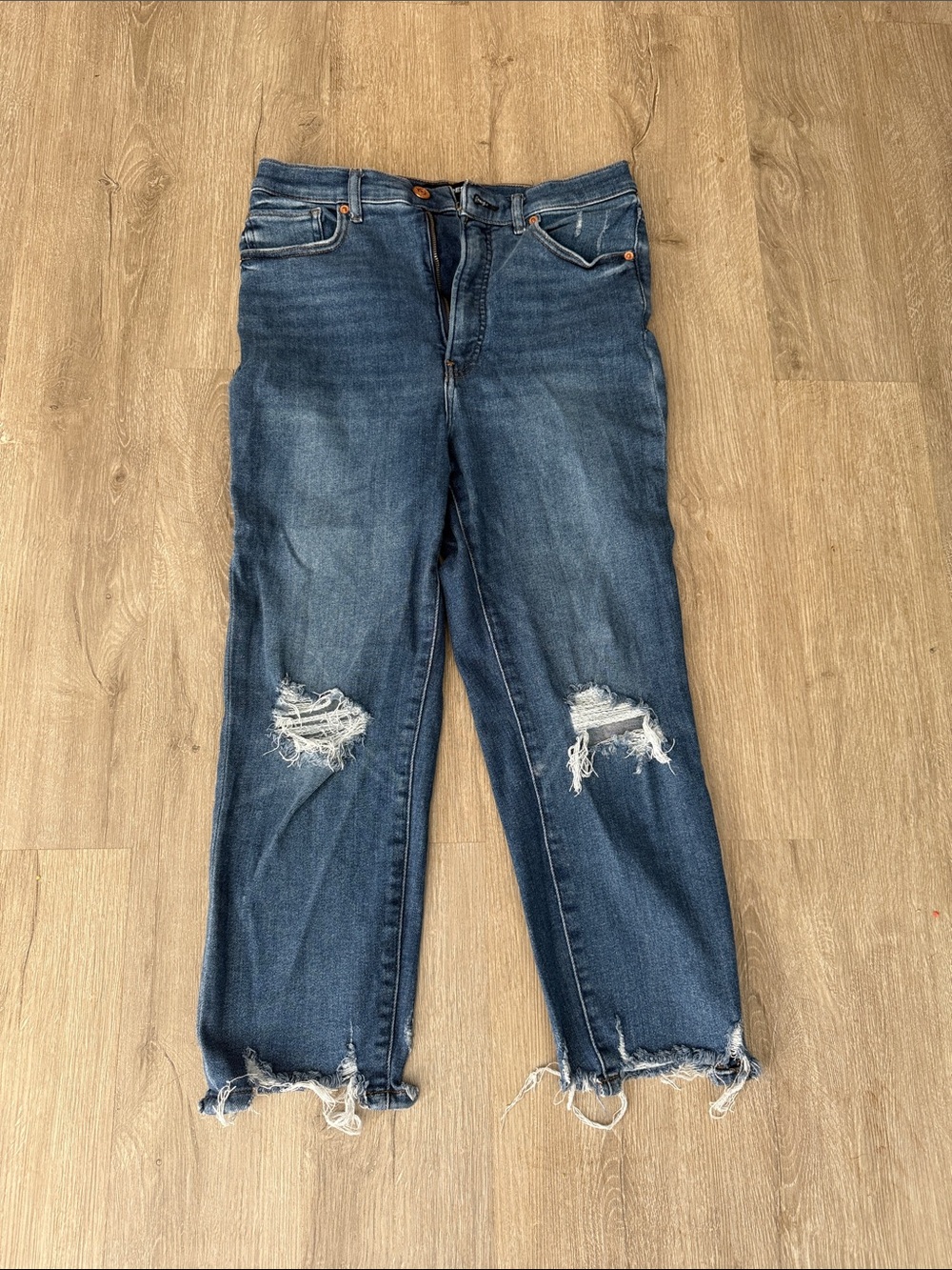 Express Women’s Distressed Boyfriend Jeans - Dark Blue